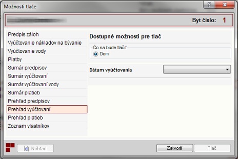 formulár s nastavením tlače